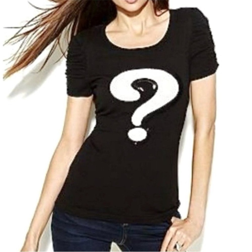 Inc Intl Concepts Whimsical Black Knit Top with Sequin Question Mark - Size L